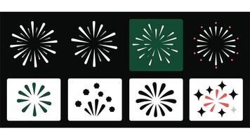 Eight Stylish Fireworks Burst Icons Night Sky Celebration Design Elements for Festive Mood - Professional digital artwork with vibrant colors and detailed composition vector