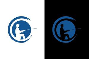 Silhouette Fisherman Casting Rod in Circle vector