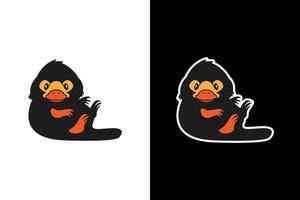 Cute Cartoon Duckling Illustration Black Orange vector