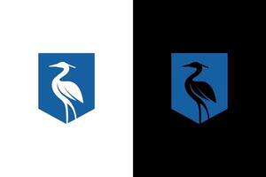 Heron Logo Design on Shield Blue vector