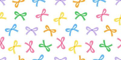 Seamless pattern with colorful bows on white background. Flat hand drawn illustration vector