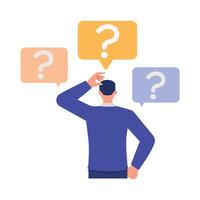 Inquiry illustration concept. Businessman asked questions character design. vector