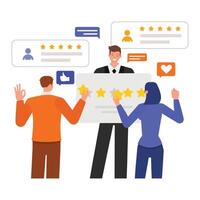 Experience illustration concept. Business people character design. Customer give star rating to business service. vector