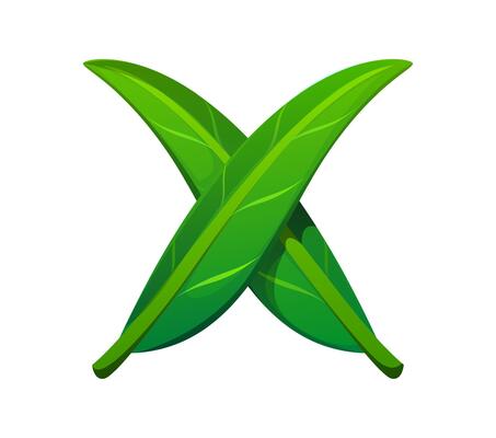 Tree green leaf font, garden typeset letter X