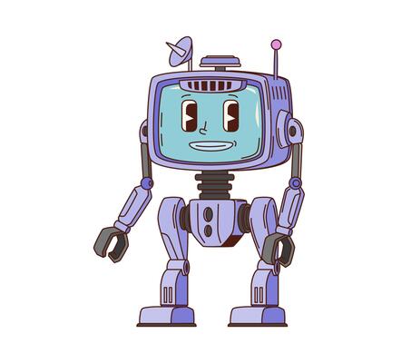 Cartoon groovy robot character with square head