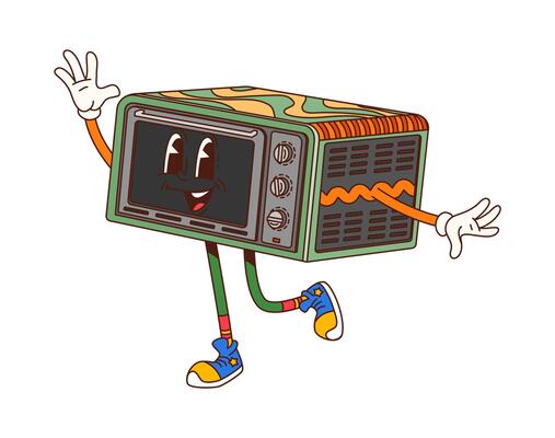 Cartoon groovy microwave stove furniture character