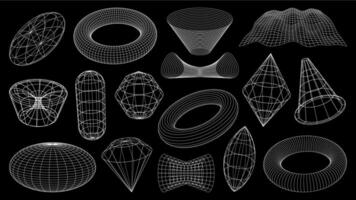 3D wireframe shapes, brutal tech grids, mesh vector