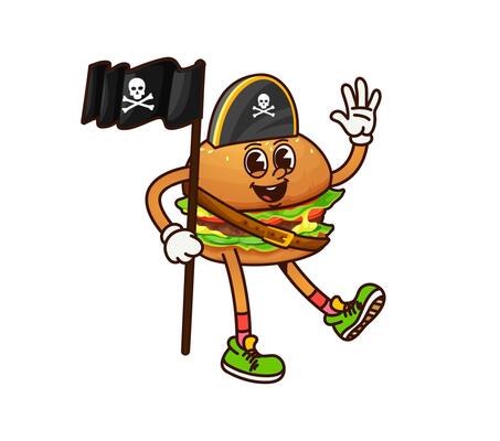 Cartoon groovy fast food pirate cheeseburger