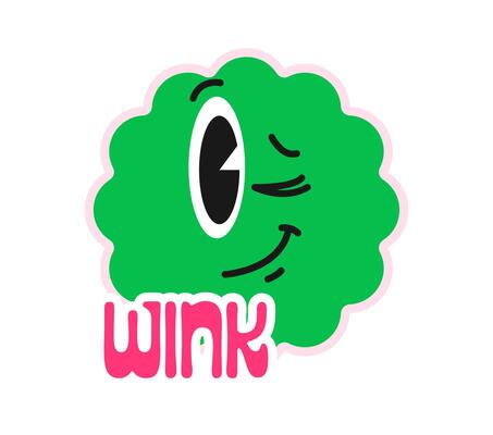 Winking emoji Y2K groovy sticker or retro symbol