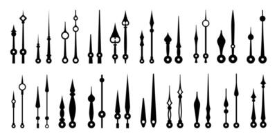 Isolated clock hands, time pointers, arrows vector