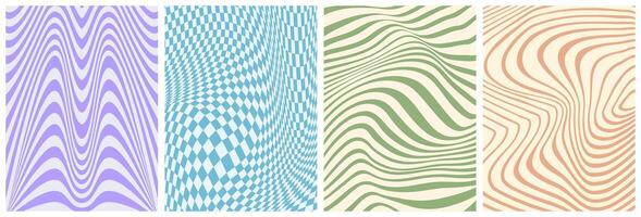 Retro psychedelic groovy pattern backgrounds set vector