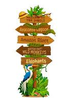 Jungle signpost with attractions and wildlife vector