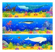 Game ocean underwater background with sea animals vector