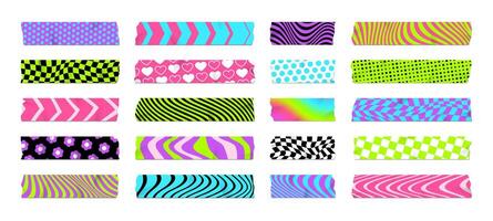 Adhesive color Y2K washi tape pieces, paper scotch vector
