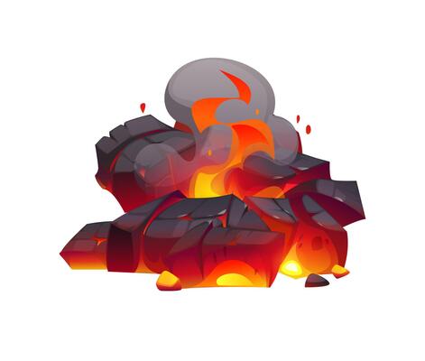 Cartoon fireplace charcoal, ember coal piece