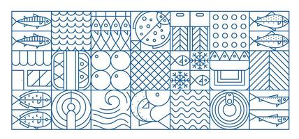 Seafood and fish geometric pattern background vector