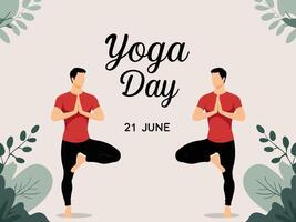 Yoga Day Celebration Illustration with Man Practicing Tree Pose on June 21 vector