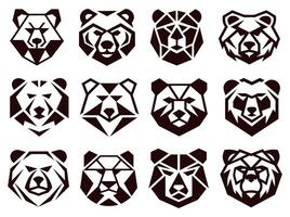 Set of twelve polygonal bear head icons perfect for wildlife branding and modern logo design vector