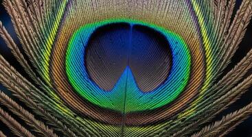 Close-up of a Vibrant Peacock Feather Showcasing Iridescent Colors photo