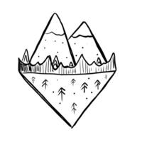 Stylized illustration of mountains in a heart shape with trees and snow vector