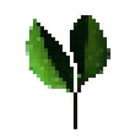 Green leaves in a simple design with pixelated effects creating a digital art style vector