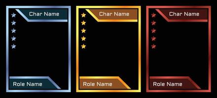 geometric game card frame template with blue, gold and ruby colors, for card game template vector