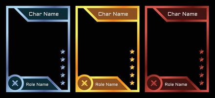 modern game card frame template with blue, gold and ruby colors, for card game template vector