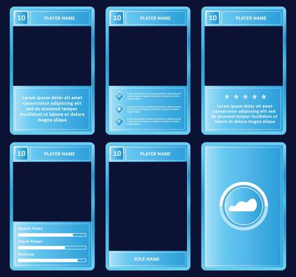 complete game card template with bright sky theme and blue color combination, for ui game, trading card game, and player collection card purposes. available with eps 10 file