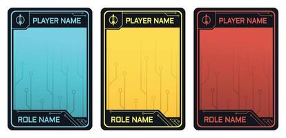 game card template with modern robot theme and three color pack option for trading card game, player card collection vector