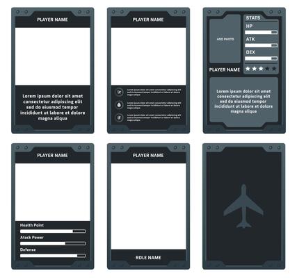 complete game card template with air force military theme and gray and black color combination, for ui game, trading card game, and player collection card purposes. available with eps 10 file