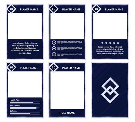 complete game card template with a classic geometric theme and dark blue and white color combination, for ui game, trading card game, and player collection card purposes. available with eps 10 files