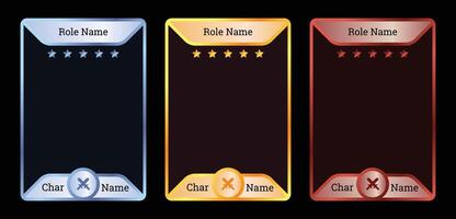luxury game card frame template with blue, gold and ruby colors, for card game template vector