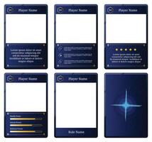 complete game card template with space theme and dark blue color combination, for ui game, trading card game, and player collection card purposes. available with eps 10 file vector