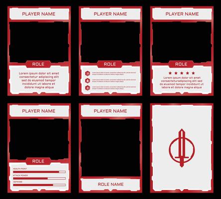 complete game card template with brave knight theme and red and white color combination, for ui game, trading card game, and player collection card purposes. available with 10 eps files