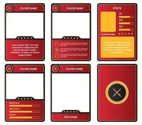complete game card template with samurai theme and red color combination, for game ui, trading card game, and player collection card purposes. available with eps 10 file