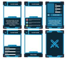complete game card template with classic knight theme and blue and dark blue color combination, for game ui, trading card game, and player collection card purposes. available with 10 eps files vector