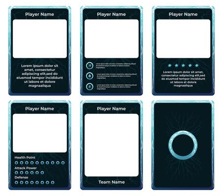 game card border template with lightning striking theme and gradation blue color. for trading cards, cards in games
