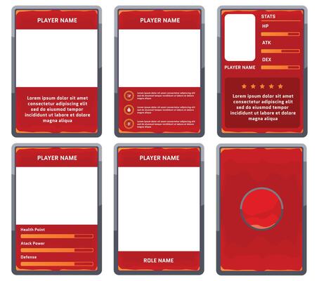 complete game card template with outdated card theme and red and orange color combination, for ui game, trading card game, and player collection card purposes. available with eps 10 files