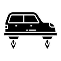 A solid design icon of flying car vector