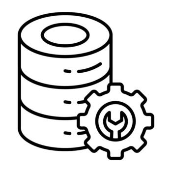 db estante con engranaje, línea icono de servidor ajuste vector