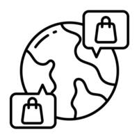 Conceptual linear icon of global shopping chat vector
