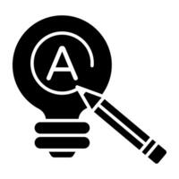 Pencil with lightbulb, glyph designs of writing idea icon vector