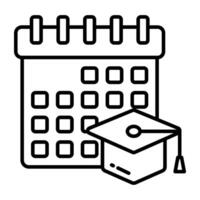 Calendar with mortarboard,perfect icon of study schedule vector