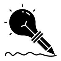 Pencil inside lightbulb, solid design of innovative writing icon vector