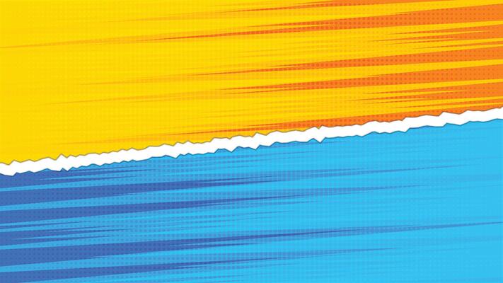 Abstract Yellow and Blue Torn Paper Layer Background with Comic Halftone Style