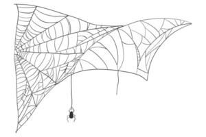Silhouette spider webs for Halloween and horror decor. Corner cobweb frames, net lines, and venom traps. Isolated scary spider thread elements in creepy gothic style. vector