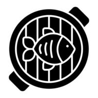 A solid design icon of grilled fish vector