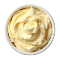 Creamy butter swirls in a white bowl, ready for spreading png