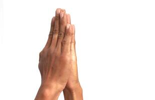 Praying Hands in Namaste Gesture on White Background to express gratitude and connection photo