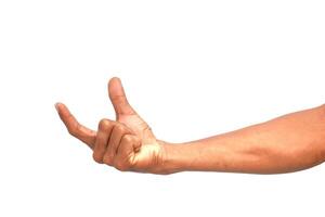 Isolated hand on white background demonstrating size or measuring something small photo
